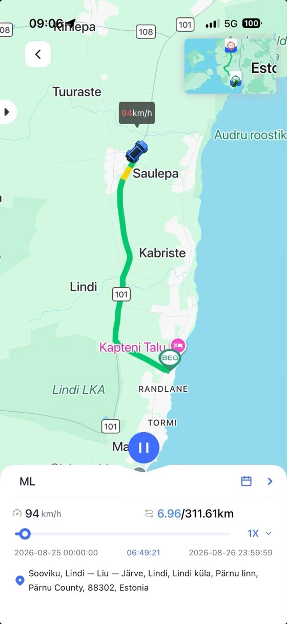 ProTrackEst app reaalajas kaart
